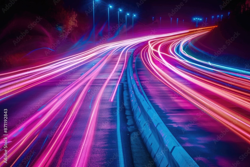Aufkleber vibrant abstract neon light streaks in motion creating a mesmerizing visual effect on a dark backgro