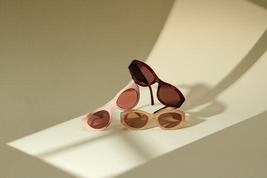 fashion trendy eyes glasses under the sunlight and shadows