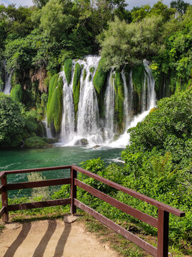Kravica Waterfall in Bosnia and Herzegovina. Unique natural beauty in the Trebizat River for holidays and leisure time