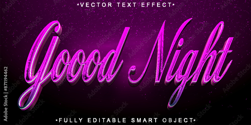 Poster purple shiny script good night vector fully editable smart object text effect