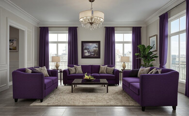 black and purple luxury living room interior