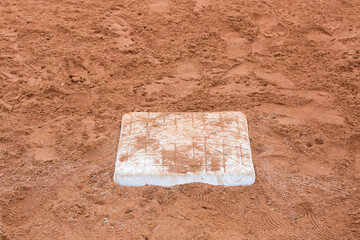 Dirty Baseball Base with Cleat Marks in the Dirt