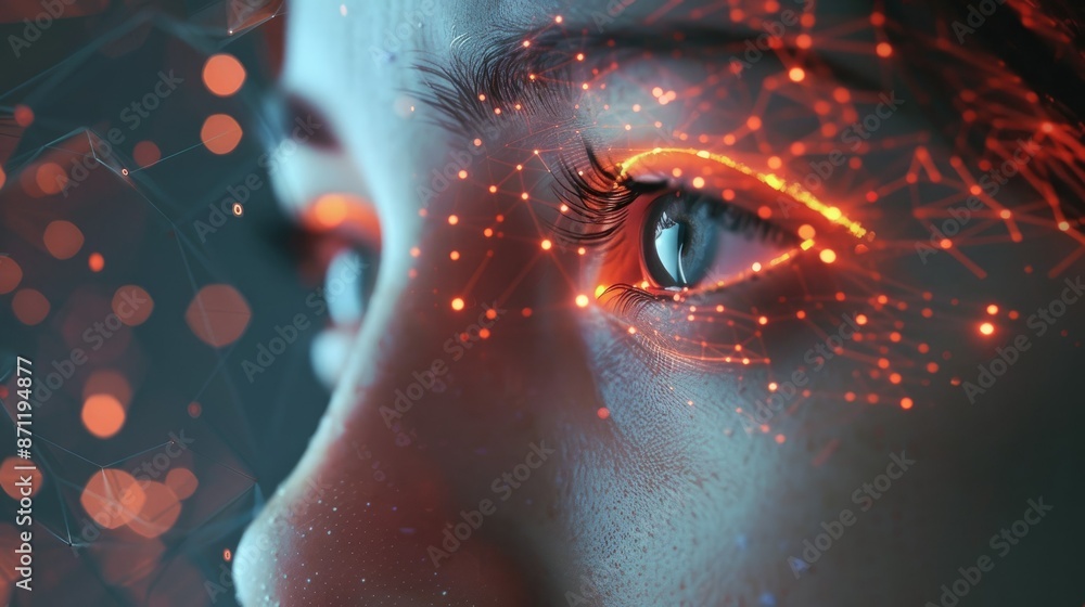 Poster a person is standing in front of numerous screens displaying various images and videos in a control 