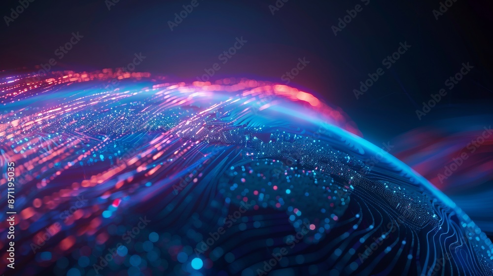 Poster abstract digital globe with neon lights representing global connectivity and data transfer. futurist