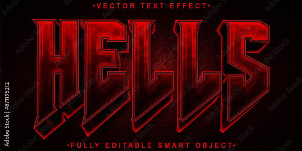 Poster shiny red hells horror vector fully editable smart object text effect