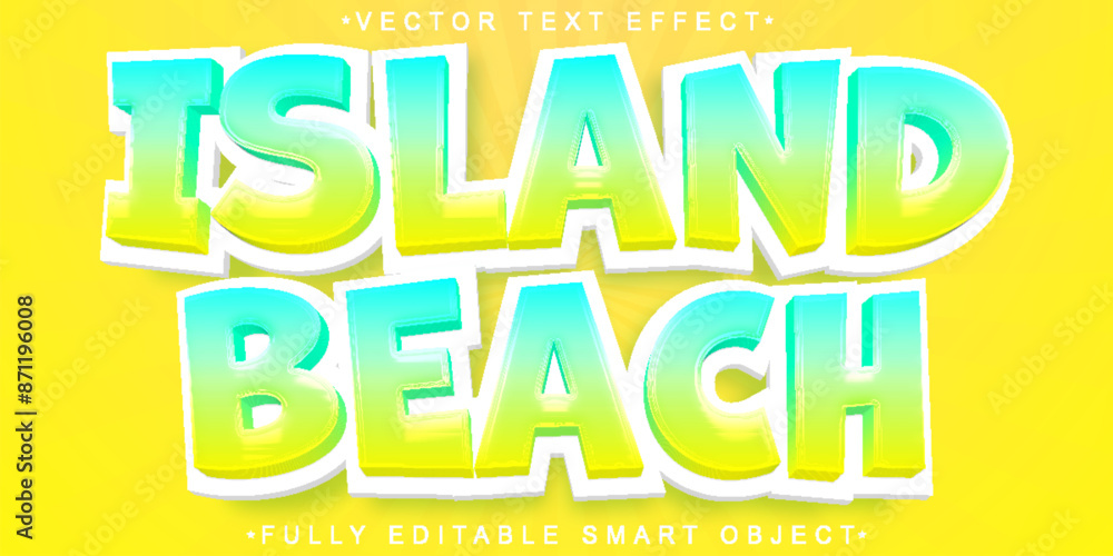 Poster cartoon colorful island beach vector fully editable smart object text effect