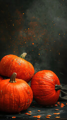 Harvest Pumpkins with Seeds on Rustic Background.
