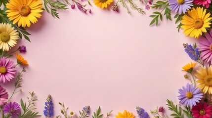 Banner, flowers on a pink background. Blank space for text, empty space.