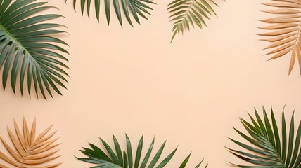 Palm leaves, pastel background. Banner, place for text, empty space.
