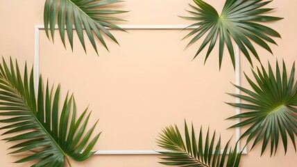 Palm leaves, pastel background. Banner, place for text, empty space.