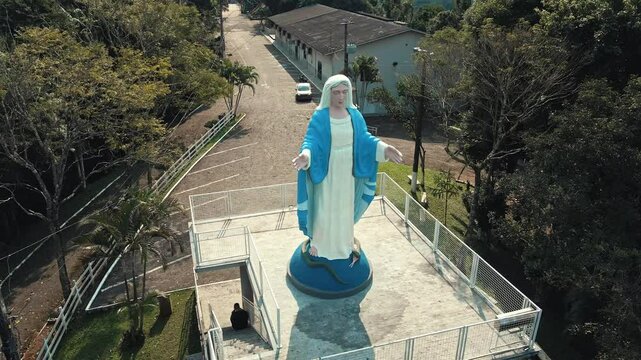 Aerial view of Monument in Capitel Nossa Senhora das Gra&ccedil;as Orleans Santa Catarina Brazil