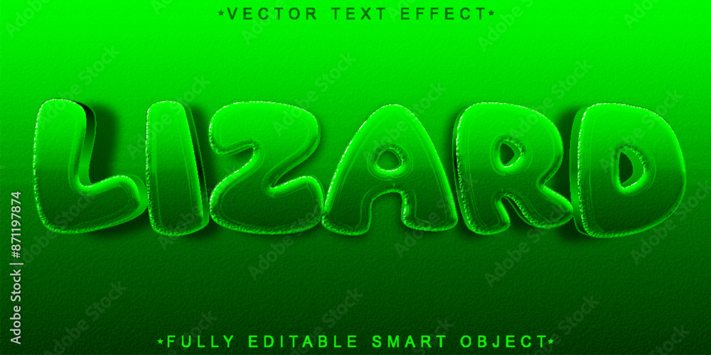 Aufkleber cartoon green lizard vector fully editable smart object text effect