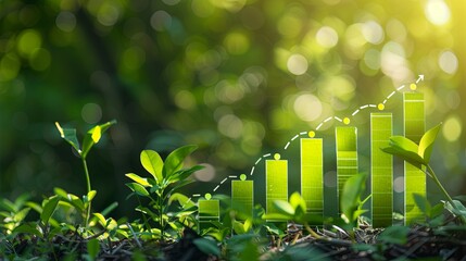 Green Growth Bar Chart In Front Of Lush Green Forest Background