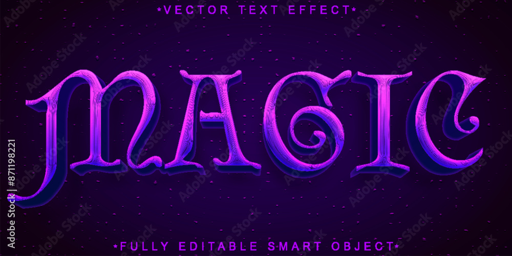 Poster purple glitter magic vector fully editable smart object text effect