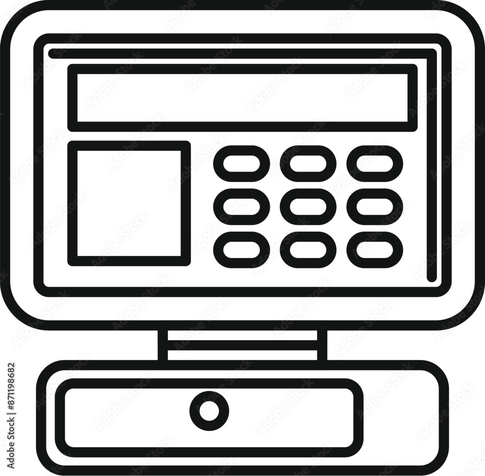 Poster line art style icon of a pos terminal accepting a payment
