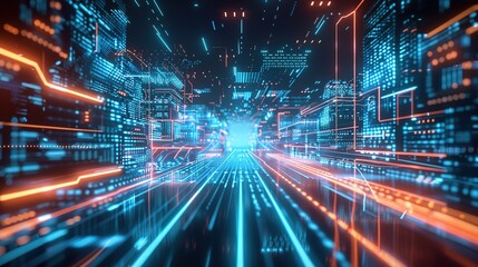 Fototapeta premium Glowing Futuristic Digital Design - Abstract Shapes for Tech-Savvy Audience on Digital Storefronts