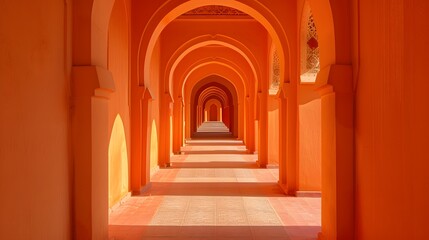 Orange arches, building, architecture, interior design, entrance