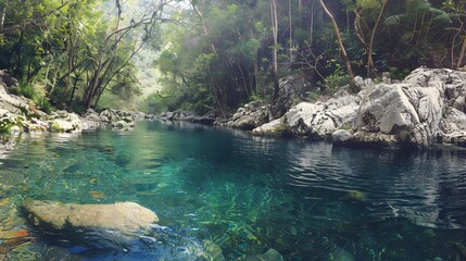 Naklejka premium A river in the Costa Rican rainforest, rio Blanco