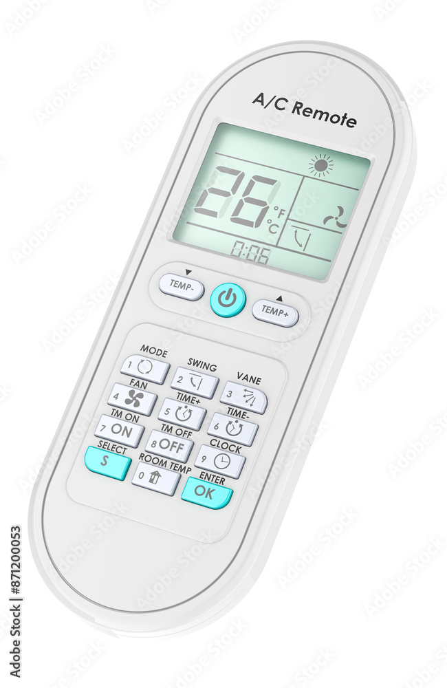 Poster universal air conditioner remote control, conditioning controller, 3d rendering isolated on transpar