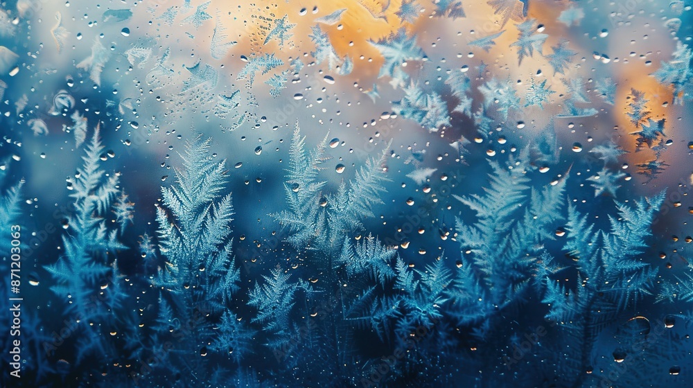 Aufkleber intricate frost patterns on winter windowpane - abstract ice texture background