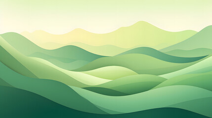 Abstract illustration design of green landscape wallpaper with rolling hills and mountains.