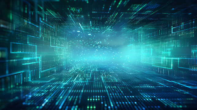 3D-rendered binary code matrix backdrop demonstrating scientific technology's data network, conveying connectivity, complexity, and digital data flow.