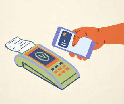 A Person Using A Smartphone To Make A Payment At A Cash Register