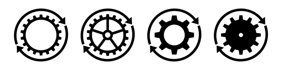歯車　回る矢印　回転　アイコンのセット　インフォグラフィック　黒　シルエット　ベクター