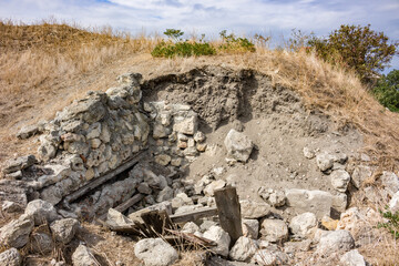 Archaeological excavations of an ancient structure. Chersonese Taurian, Crimea, Sevastopol