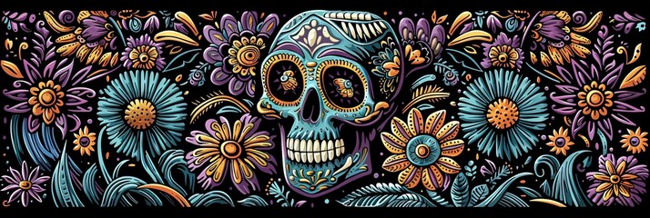 Naklejka premium Skull with flowers