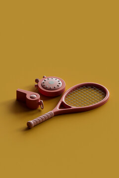 3D Render of Tennis Equipment on Yellow Background