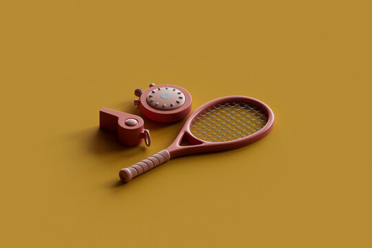 3D Render of Tennis Equipment on Yellow Background