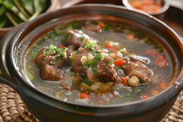 Oxtail soup is a traditional soup boiled with spices from ox tail