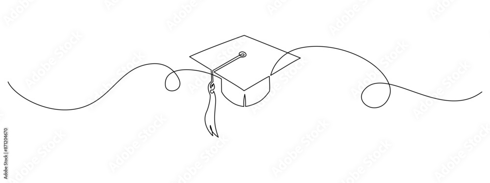 Poster one continuous line drawing of graduation cap. student and college hat symbol in simple linear style