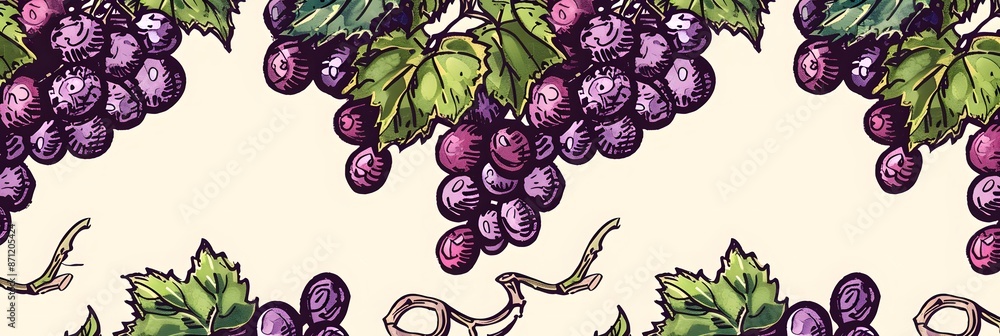 Wall mural Sketchy Grapes Seamless Pattern