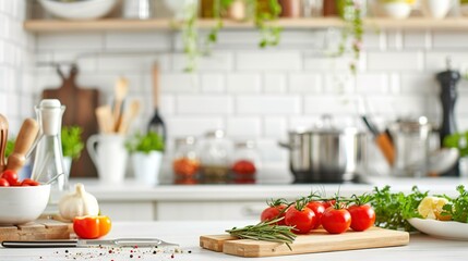 Modern Culinary Delight - Kitchen Setting with Fresh Ingredients and Cooking Tools