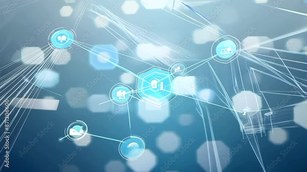 Poster a sophisticated digital background featuring interconnected network nodes and lines, symbolizing mod