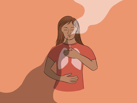 Woman doing breathing exercises