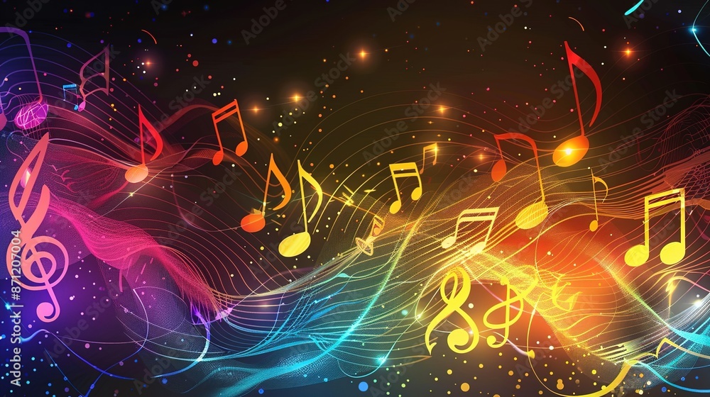 Poster harmony in motion - abstract music background with musical notes and sound waves