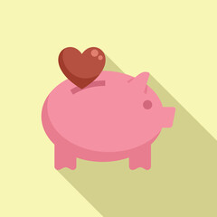 Pink piggy bank is accepting a red heart, symbolizing saving up for a special someone or donating to a charitable cause