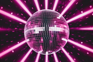 Obraz premium Glowing disco ball with pink and purple lights, lively dance party ambiance