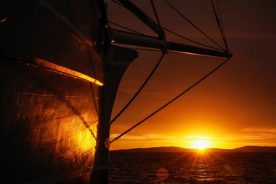 Wooden boat at sunrise. Stenross Slipway. Port Lincoln. Australia.
