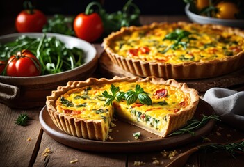 savory quiche golden crust delicious homemade meal, plate, food, baked, pastry, brunch, breakfast, lunch, dinner, dish, cuisine, gourmet, egg, cheese