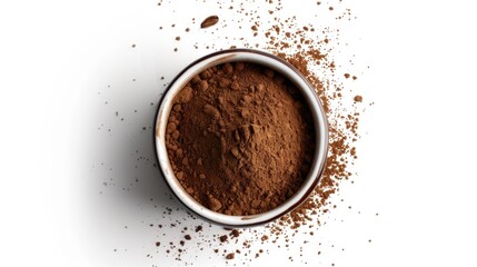 Obraz premium A bowl filled with rich and creamy cocoa powder on a clean white surface