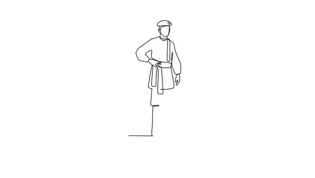 Animated self drawing of Russia traditional clothes video design illustration. Traditional fashion country themes design with simple linear continuous line concept. Traditional fashion education