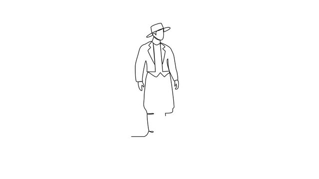 Animated self drawing of United Kingdom traditional clothe video design illustration. Traditional fashion country theme design with simple linear continuous line concept. Traditional fashion education