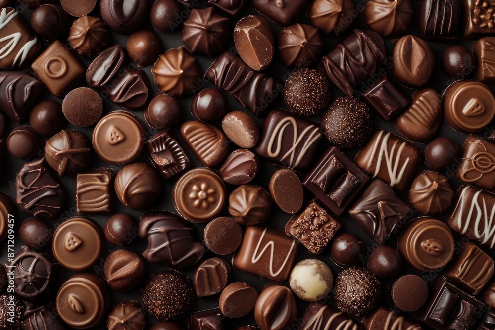 Poster A colorful mix of various flavored chocolates, perfect for snacking or gifting