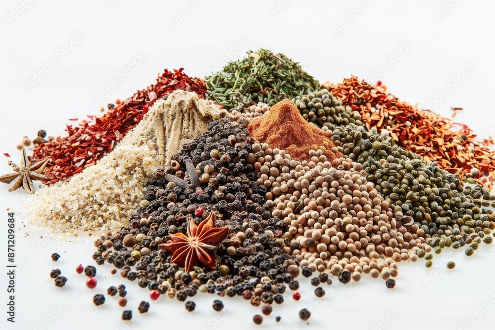 Poster A collection of various spices on a clean white surface