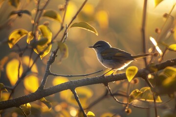 Obraz premium A small bird sits perched on a branch of a tree
