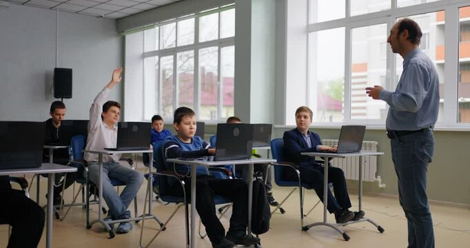 Education In School With Modern Computer Technology, Smart Children In Computer-Based Classroom